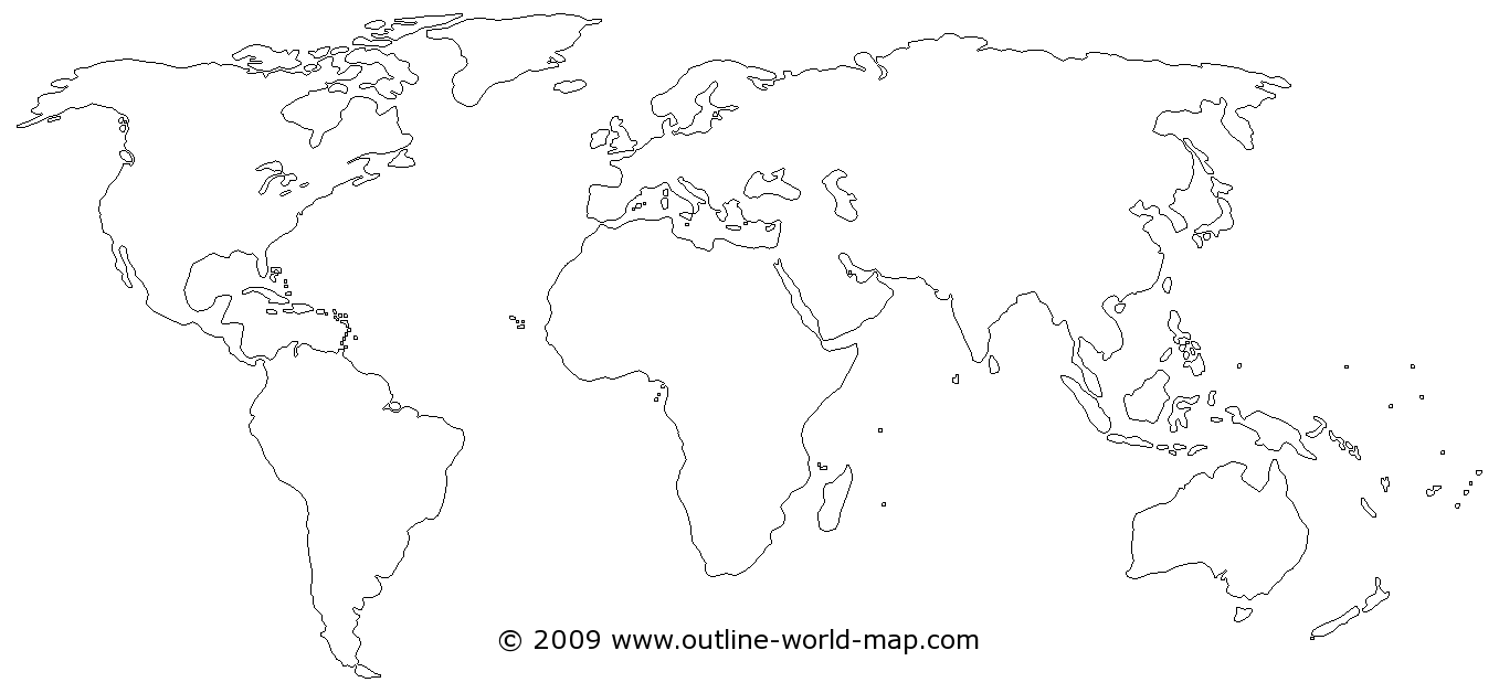 Blank world map with thin outlines, white continents and transparent oceans - b2a