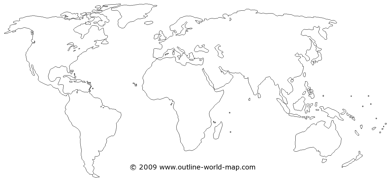 Blank world map with thin outlines, transparent continents and white oceans - b7a