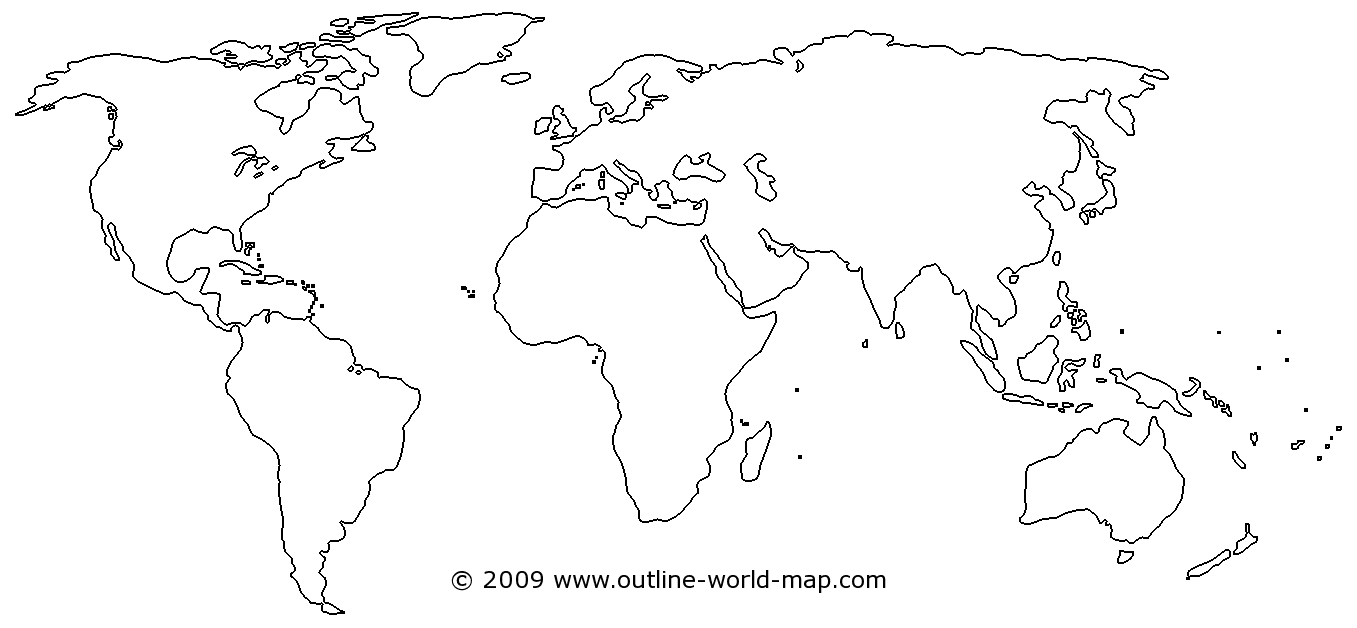 Outline world map with medium borders, white continents and oceans - b3b